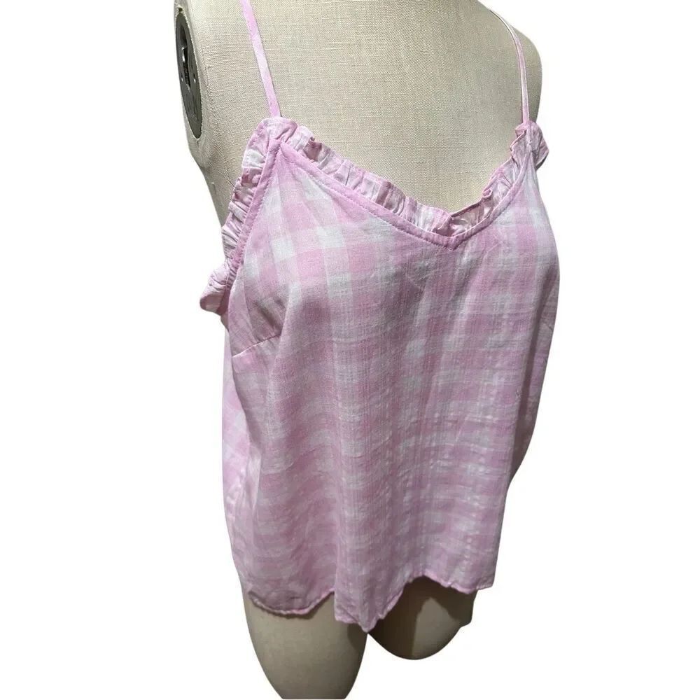 ANA Womens Pink White Plaid Cami Style Shirt Top New With Tags Relaxed Fit Sz L